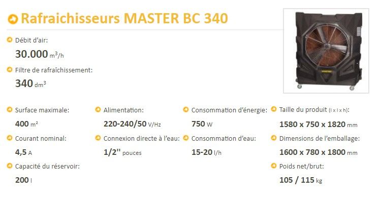 Système de refroidissement industriel Master BC 340 avec fonctionnement silencieux