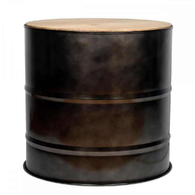 Smcb4650ev18 - Table basse fut industriel en fer laqué noir et pin massif - Diamètre 46,5 cm, hauteur 50 cm_1