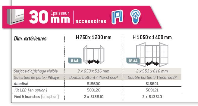 Vitrines « Référence » - double battant - cadre aluminium anodisé argent - vitrage Plexichocs® 4 mm - format 8 ou 18 A4_1