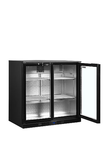 Arrière - bar 2 portes vitrées à charnières et 4 clayettes blanches - 182 L | Tefcold - DB201H_1