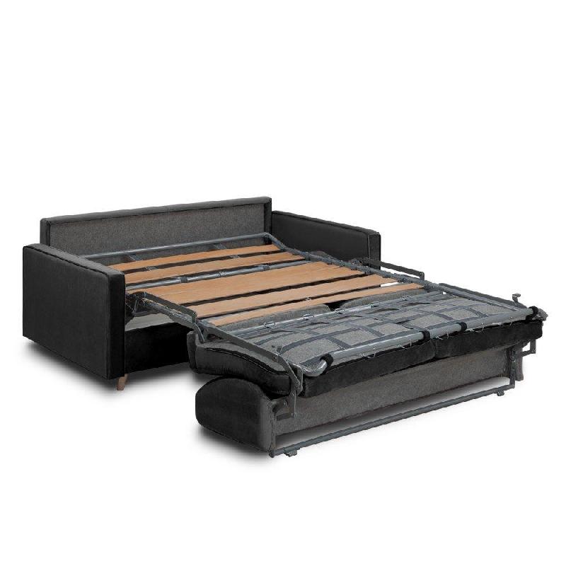 Canapé convertible express MINNEAPOLIS - Matelas 140cm comfort BULTEX® 12cm - Sommier lattes bois RENATONISI - Velours gris foncé_1