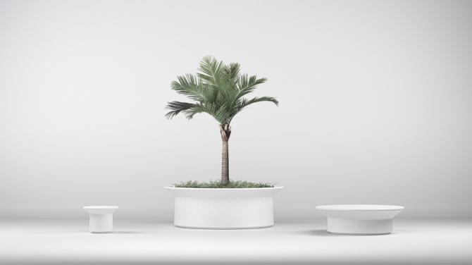 Jardinière Hat en béton cylindrique avec capacités différentes - Blanc/Gris - Marbre/Carrière concassée_1