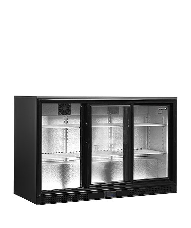 Arrière - bar 3 portes vitrées coulissantes et 6 clayettes blanches - 278 L | Tefcold - DB301S-3_1