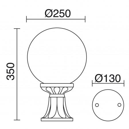 Borne lumineuse classique - forme boule Indura Globo IP65 E27 - diamètre 250 mm - noir - hauteur 350 mm_1