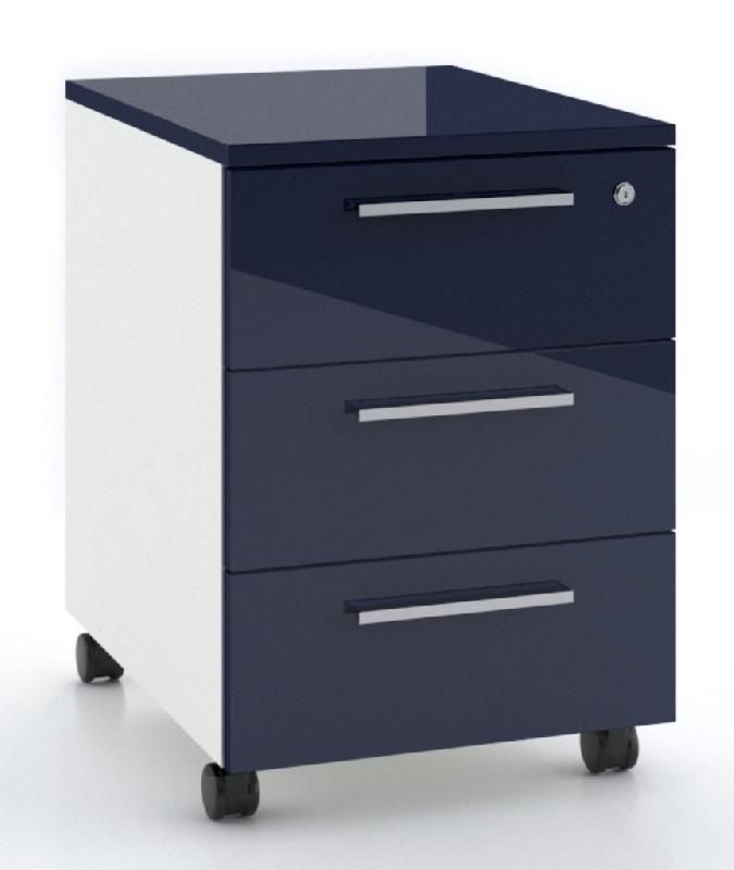 Caisson mobile 3 tiroirs blanc bicolore - Ofitres - Blanc pastel, Bleu marine brillant_1