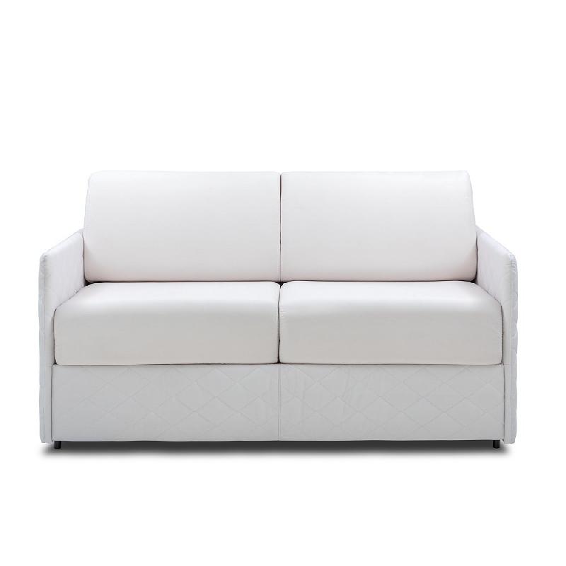 Canapé convertible express UTOPIA - 140 cm - Matelas Memory 20 cm - Velours blanc nacré - Finition matelassée_1