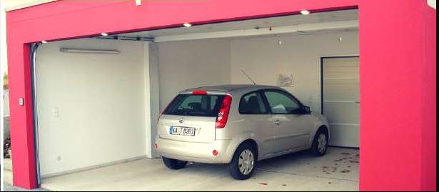 Garage double béton Trias - toit plat - porte basculante - rouge - dimensions modulables_1