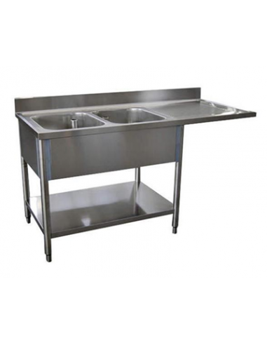 Plonge inox deux bacs avec égouttoir droit - PLD1870 - murale, dosseret 100 mm, cuves embouties_1