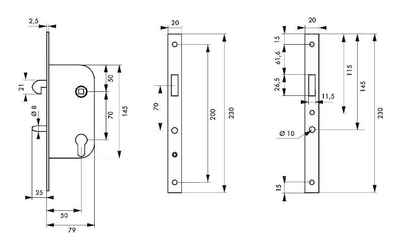Serrure encastrable pour porte d'intérieur à mentonnet V/BC - Thirard - coffre acier embouti, finition epoxy noir_1