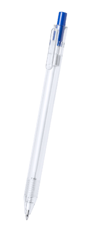 Stylo à bille RPET transparent - poussoir coloré - encre bleue_1