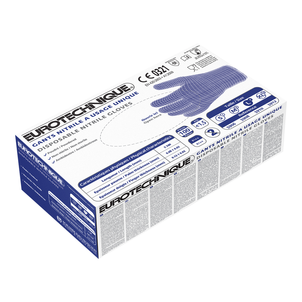 Gants jetables en nitrile bleu poudrés - PMJN10-T07 - Réf. MO5910 - Coverguard_1