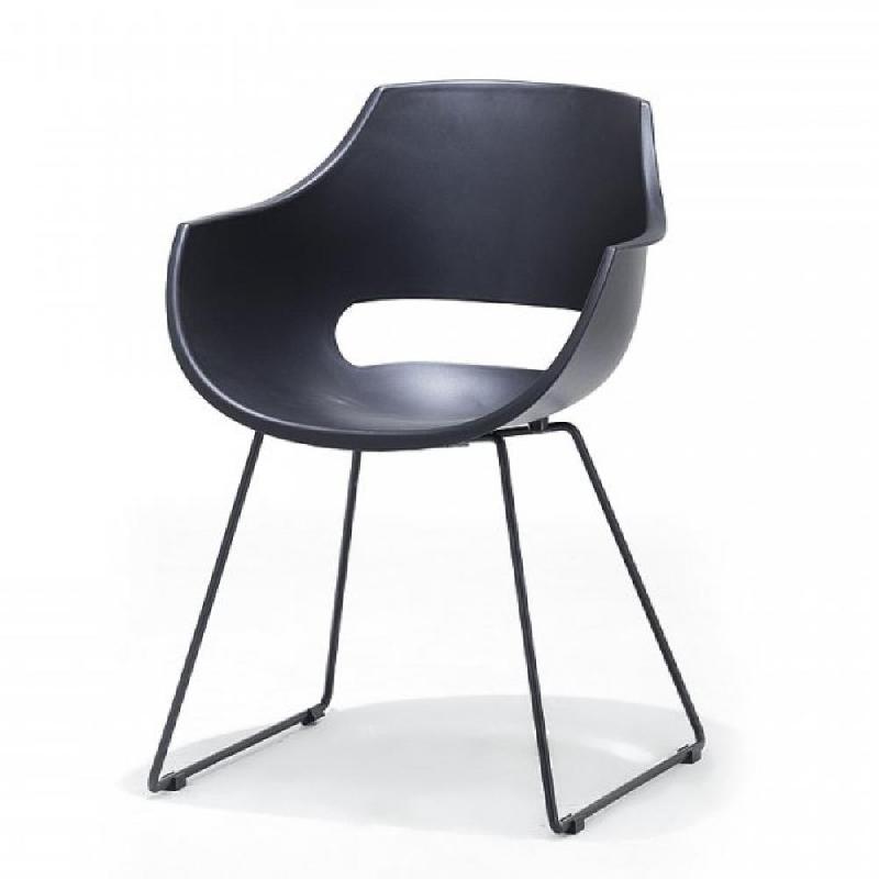 Lot de 4 chaises design Remo - coque noire en polypropylène - piétement luge métal noir mat_1