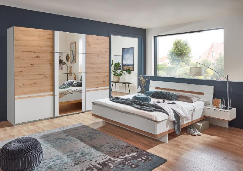 Cadre de lit avec chevets - GIRBO 160 x 200 cm - Blanc et chêne artisan - Design contemporain et réglable_1