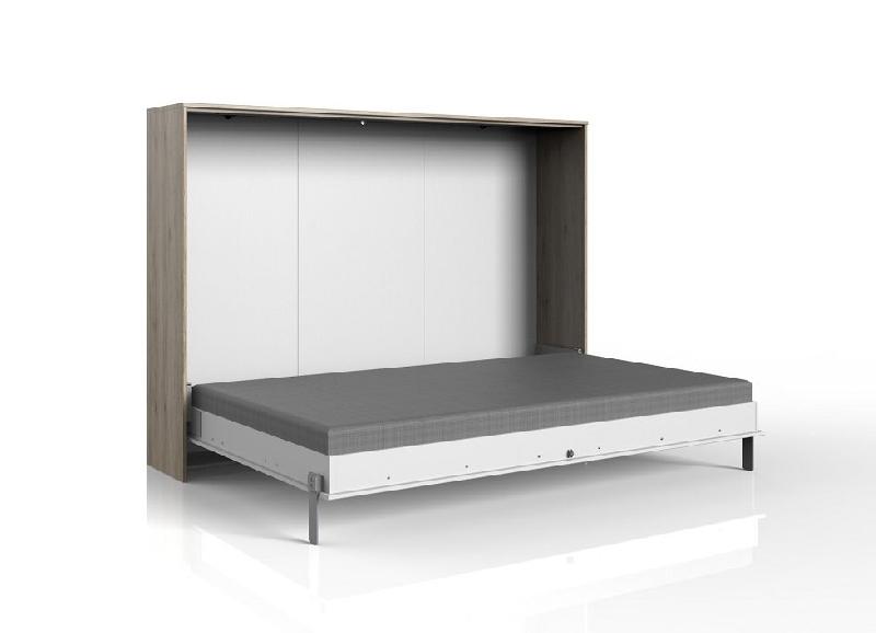 Lit escamotable horizontal Vanier - Décor chêne et façade blanche - Couchage 140 x 200 cm avec sommier inclus_1