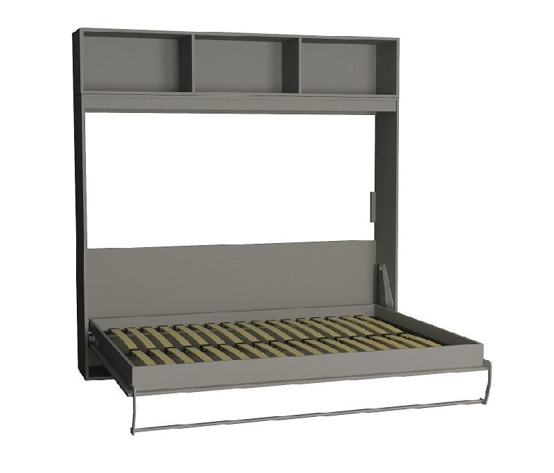 Lit escamotable STRADA-V2 gris mat - Couchage 160x200 cm avec surmeuble 3 niches de rangement_1