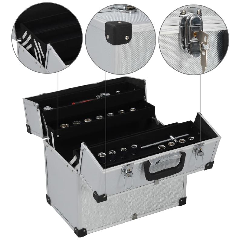 Vidaxl boîte à outils 38x22,5x34 cm argenté aluminium 91848_1