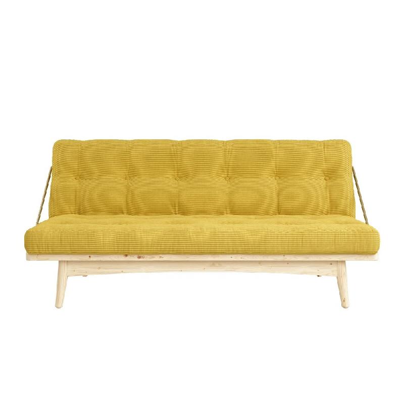 Banquette futon FOLK en pin massif - Coloris miel - Couchage 130 x 190 cm - Design scandinave avec accoudoirs en métal_1