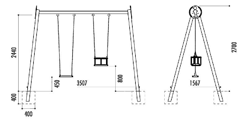Portique Mixte pour Enfants de 1 à 12 ans - Bois traité autoclave et acier galvanisé - Siège bébé et enfant en caoutchouc - Norme EN 1176_1