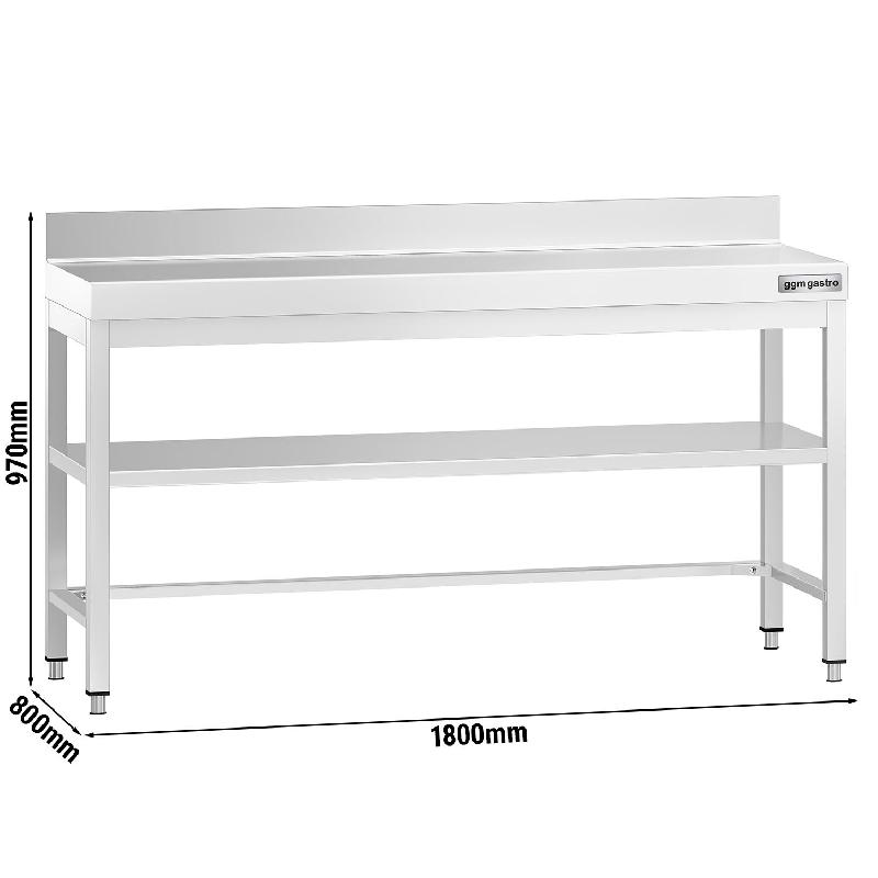 Table Inox de travail Premium avec Dosseret et Étagère - Profondeur 800 mm - 1600_1