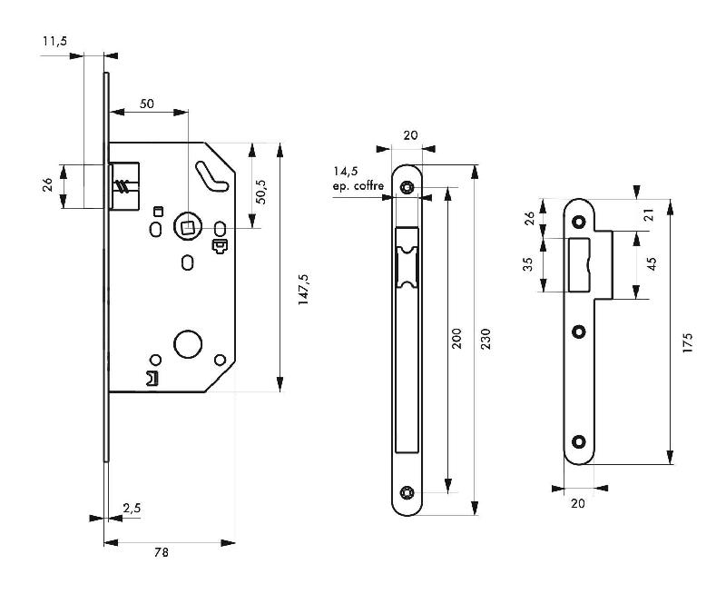 Serrure à encastrer pour porte intérieure Monomax NF - têtère acier laiton - réversible, carré 7mm - garantie 10 ans_1