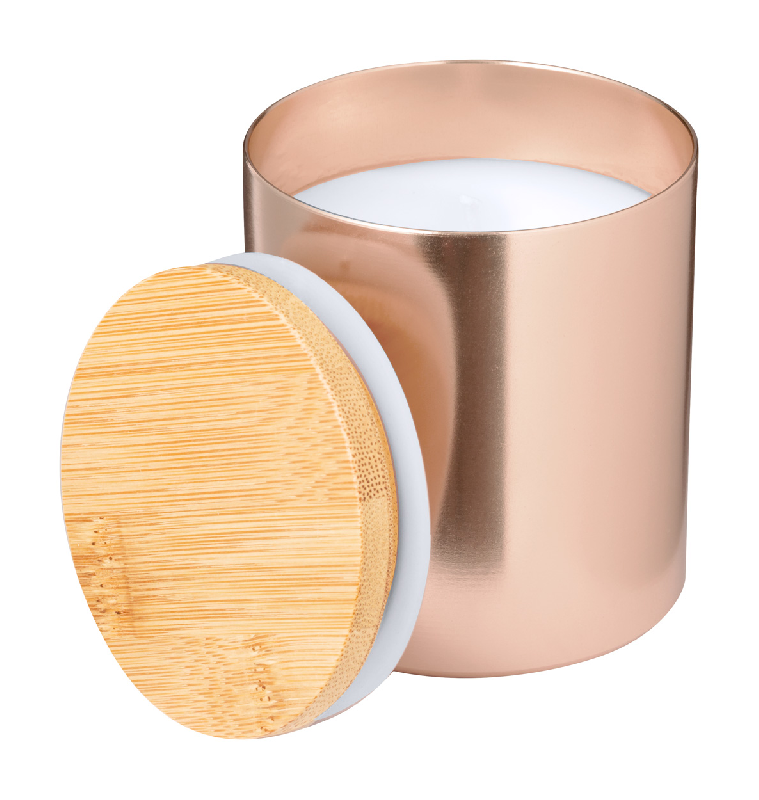 Bougie parfumée à la vanille - support aluminium avec couvercle en bambou - 230g - couleur rose_1
