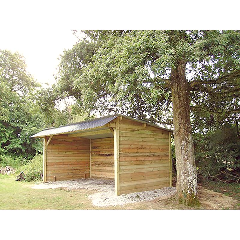 Abri de stockage en bois - Toiture bac acier galvanisé - Auvent 1,2m - Ancrage au sol avec platine_1