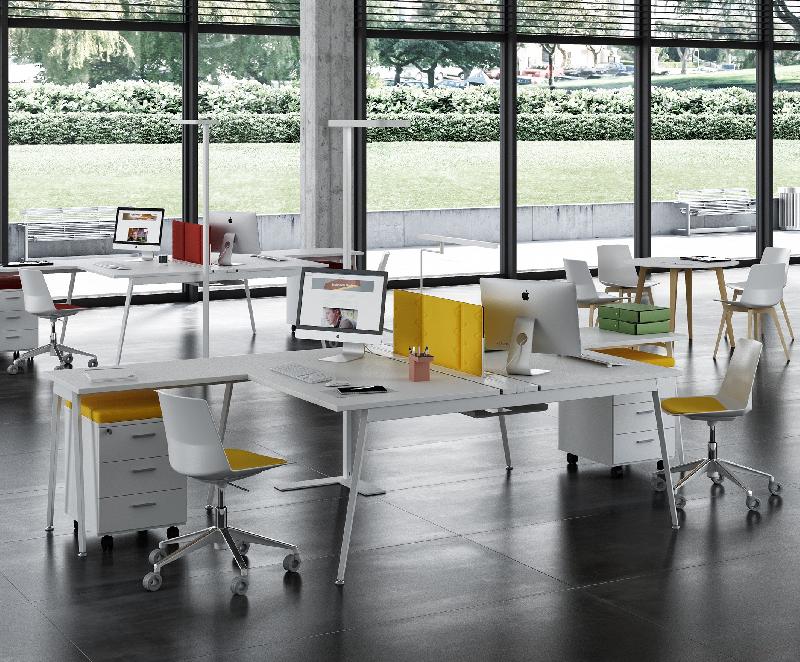 Bureau bench 2 personnes X3 - Officity - Anthracite, Chêne blanchi, 180 x 381,5 cm_0