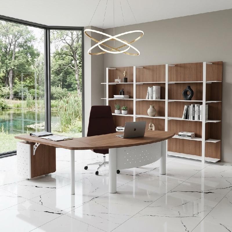 Bureau d'angle X time Next avec retour et caisson - Quadrifoglio. - 237, Blanc, Noyer canaletto, Droite, 2 tiroirs_1