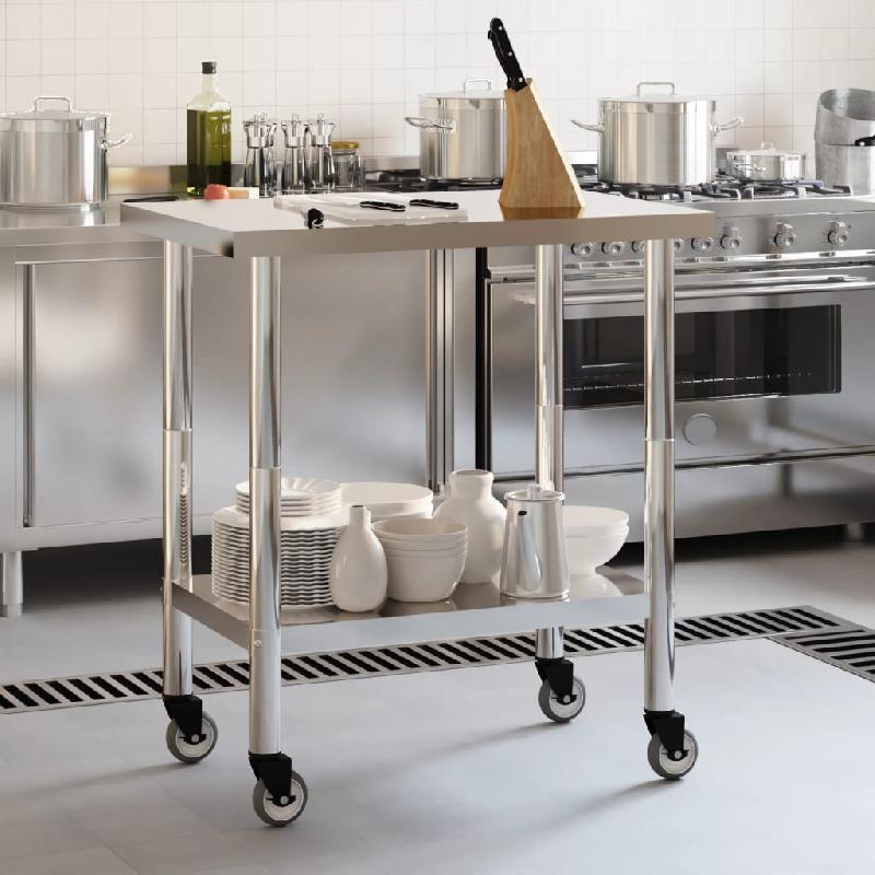 Vidaxl table de travail de cuisine avec roues 82,5x55x85 cm inox 376463_1