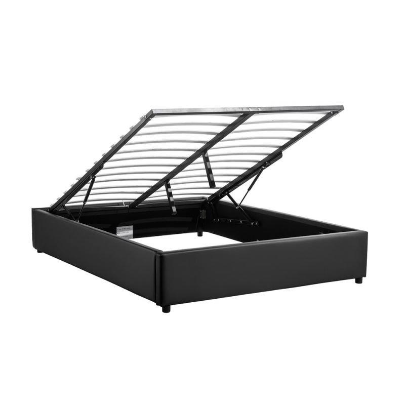 Cadre de lit Dorres 160x200 cm - Sommier relevable avec coffre de rangement - Polyuréthane noir_1