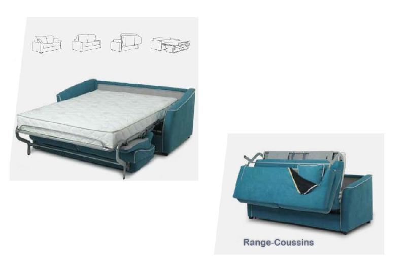 Canapé convertible express EMA 140x190 cm - Matelas 20 cm - Tissu gris passepoil beige - Fabrication italienne_1