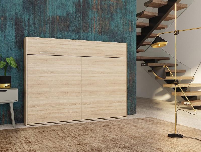 Armoire lit escamotable VERTIGO chêne naturel - couchage 140x200 cm - ouverture transversale_1