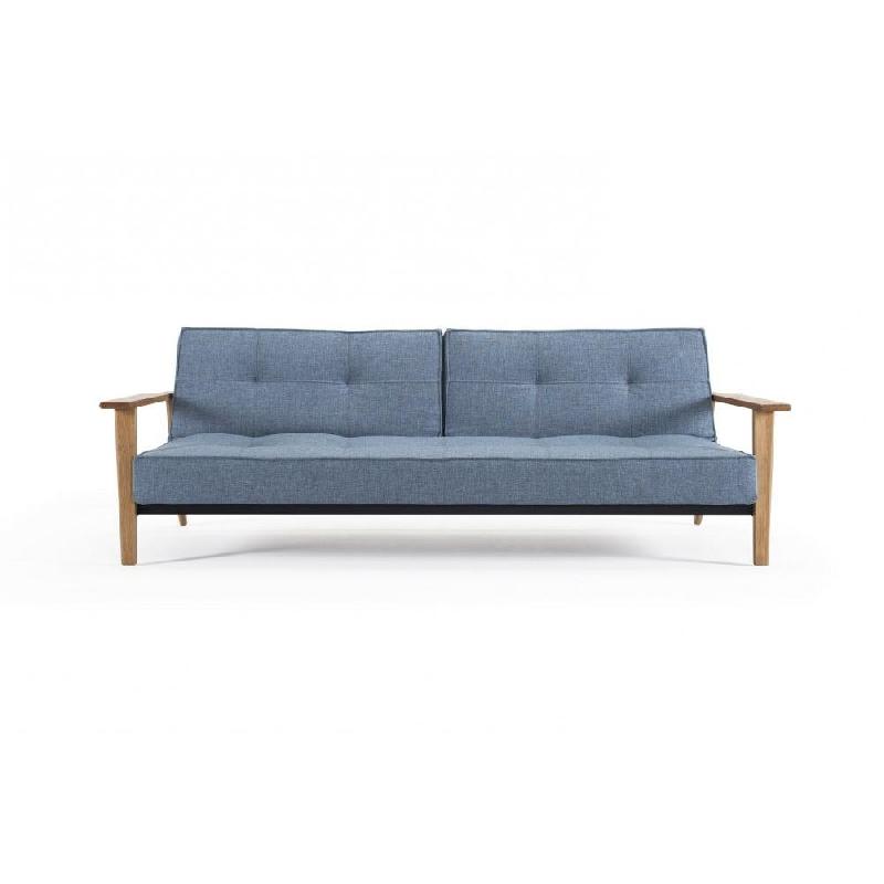 INNOVATION LIVING - Canapé-lit convertible SPLITBACK FREJ 115x200 cm - Piètement chêne - Tissu Mixed Dance Blue_1