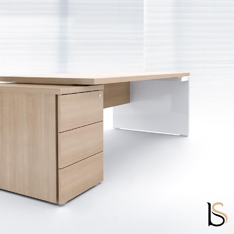 Bureau de direction Mito avec caisson - MDD - 221, Blanc, Sycomore clair_0