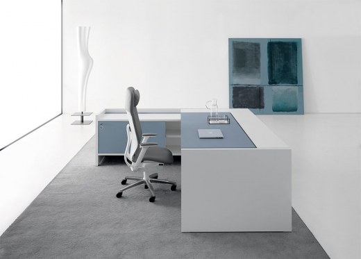 Bureau de Direction OXFORD - Plateau Coulissant Blanc et Bleu Effet Cuir - Référence 9121 FR133_1