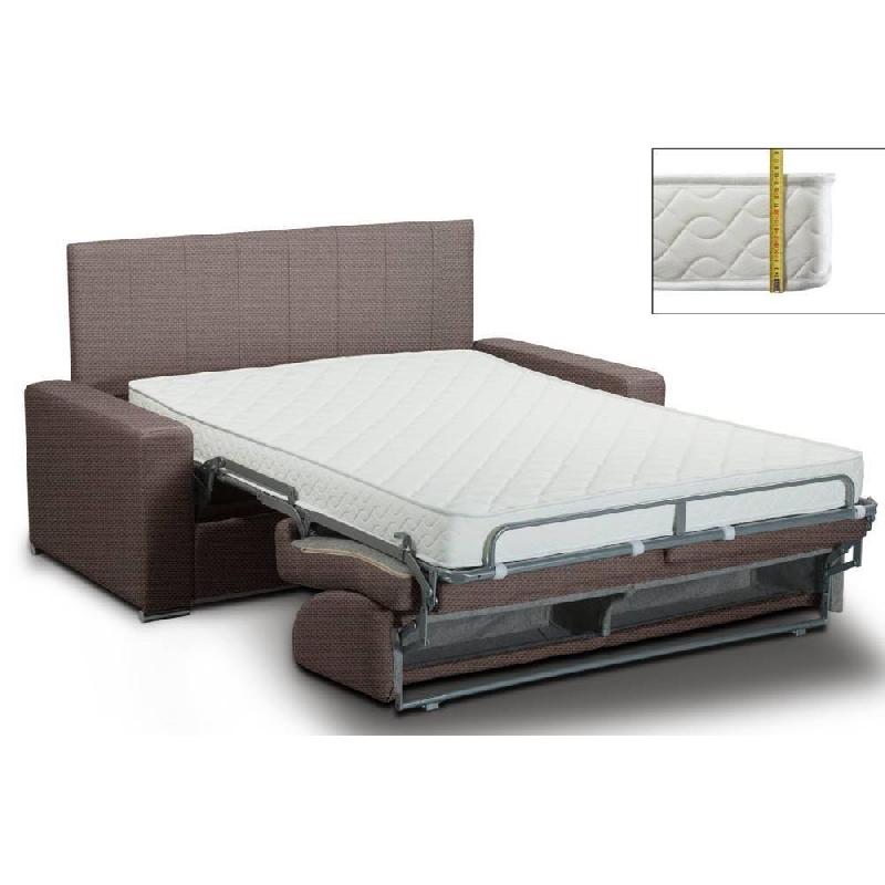 Canapé-lit convertible LEVALLOIS Express - Sommier à lattes 120x197cm - Matelas 16cm - Tête de lit intégrée - Marron_1