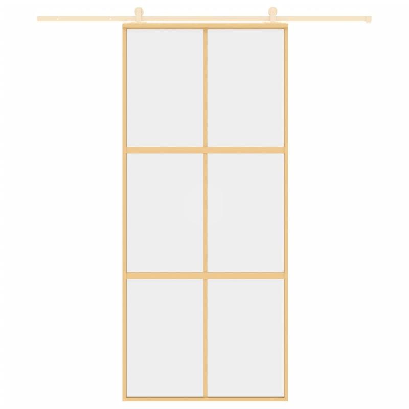 Vidaxl porte coulissante doré 90x205 cm verre esg clair et aluminium 155155_1