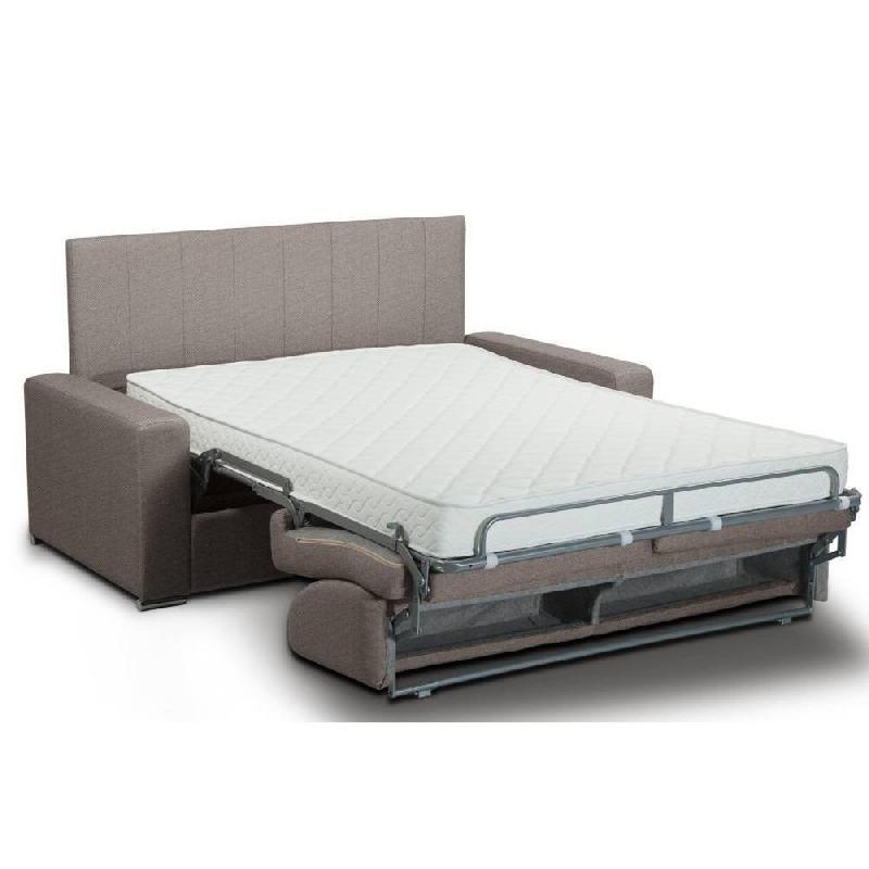 Canapé convertible 3 places Belle Époque - CanapExpress - Matelas mémoire 22 cm - Tweed taupe sable - Tête de lit intégrée_1