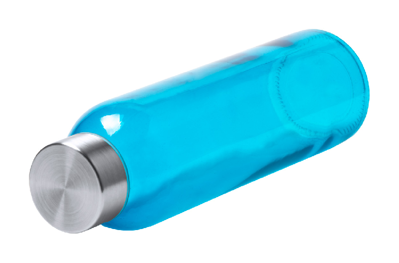 Bouteille de sport en verre transparent - bouchon acier inoxydable - 500 ml - couleur bleue_1