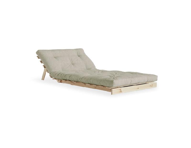 Fauteuil convertible futon ROOTS en pin naturel - Tissu lin - Couchage 90 x 200 cm - Design japonais et scandinave_1