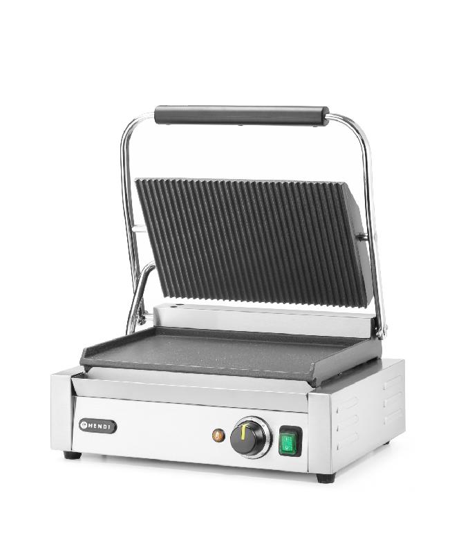 Grill de contact Panini 1/2 rainuré 1/2 lisse 340x230mm HENDI_1