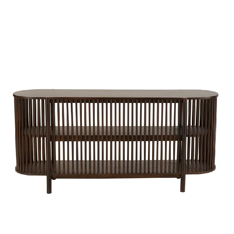 Buffet GADRA - bois de manguier marron foncé avec façade en grillage et 2 étagères - L160 x H75 x P38 cm_1