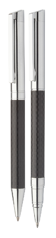 Parure stylos - Stylo à bille et roller en métal avec motifs carbone - Coffret cadeau André Philippe_1