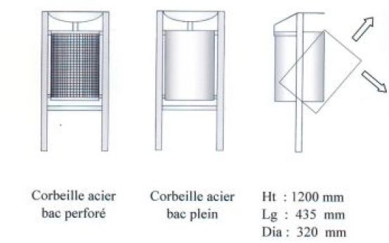 Corbeille de propreté ronde en acier plein ou perforé - Équipement urbain - Capacité 35 L - VST_1