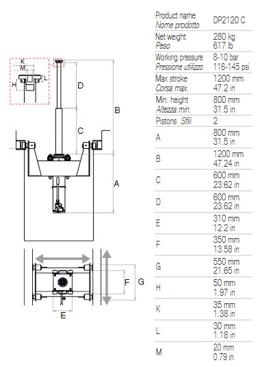 DP2120 C - Crics de fosse télescopique double piston Dino Paoli - Poids : 280 kg_1