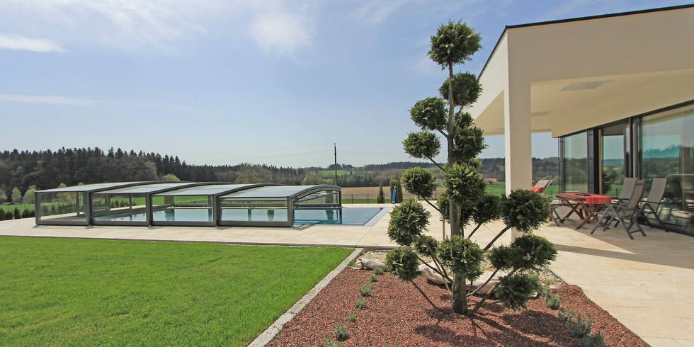 Abri piscine mi-haut Siena - télescopique, coulissant sans rails au sol_1