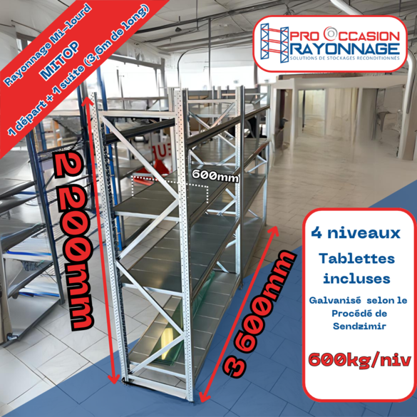 Rayonnage mi-lourd - Lot 2 - Galvanisé (méthode Sendzimir) - Longueur : 3600mm - MITOP_1