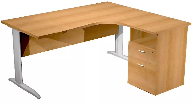 Bureau d'angle 160 x 80/100 cm compact sur pied métallique en 