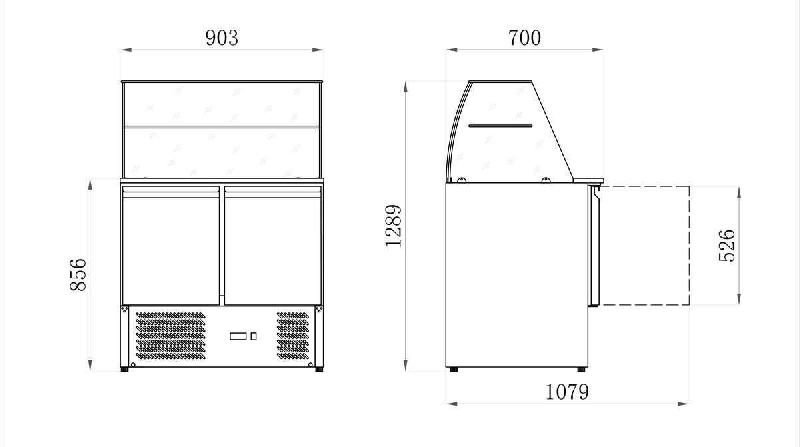 Saladette vitre droite 240 l 2 portes int/ext inox série star AFI_1