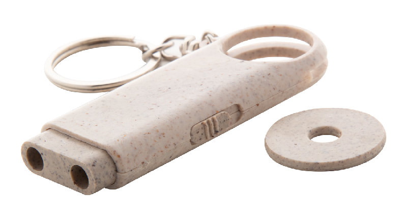 Porte-clés jeton en paille de blé écologique - avec 2 lampes LED - livré avec piles bouton_1